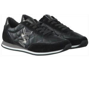 Michael Kors MK Stanton Quilted Leather & Suede Lace Up Sneakers Black Silver 5